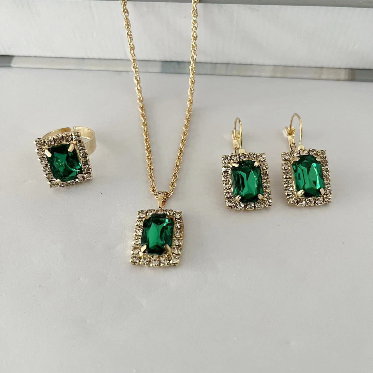 Wholesale Water Drop Heart Rhinestone Set Necklace Earrings Ring ACC-NE-AnHe005