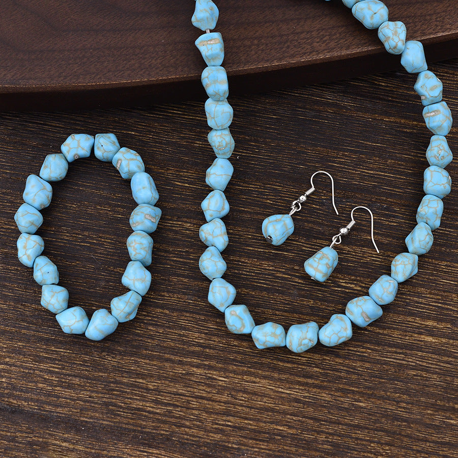 Wholesale Retro Bohemian Turquoise Beaded Jewelry Set with Bracelet Necklace Earrings - Chic Alloy Party Wear Accessory