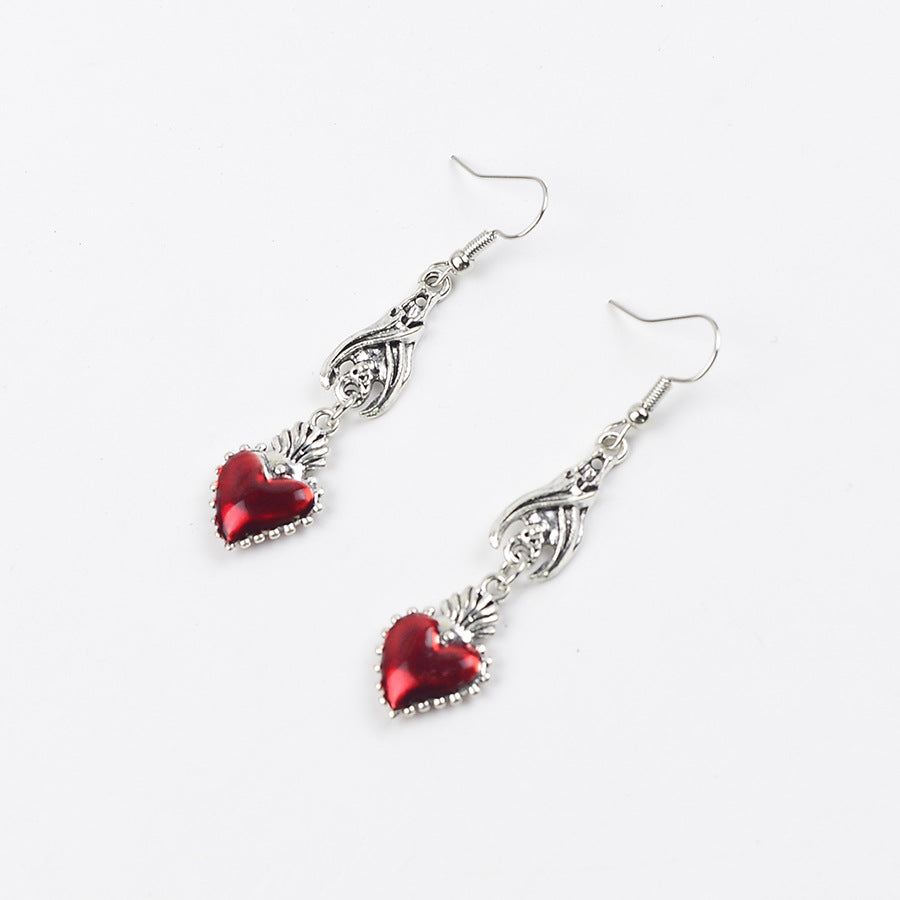 Wholesale Retro Gothic Heart Cross Pendant Earrings  Party Chic Jewelry Accessory