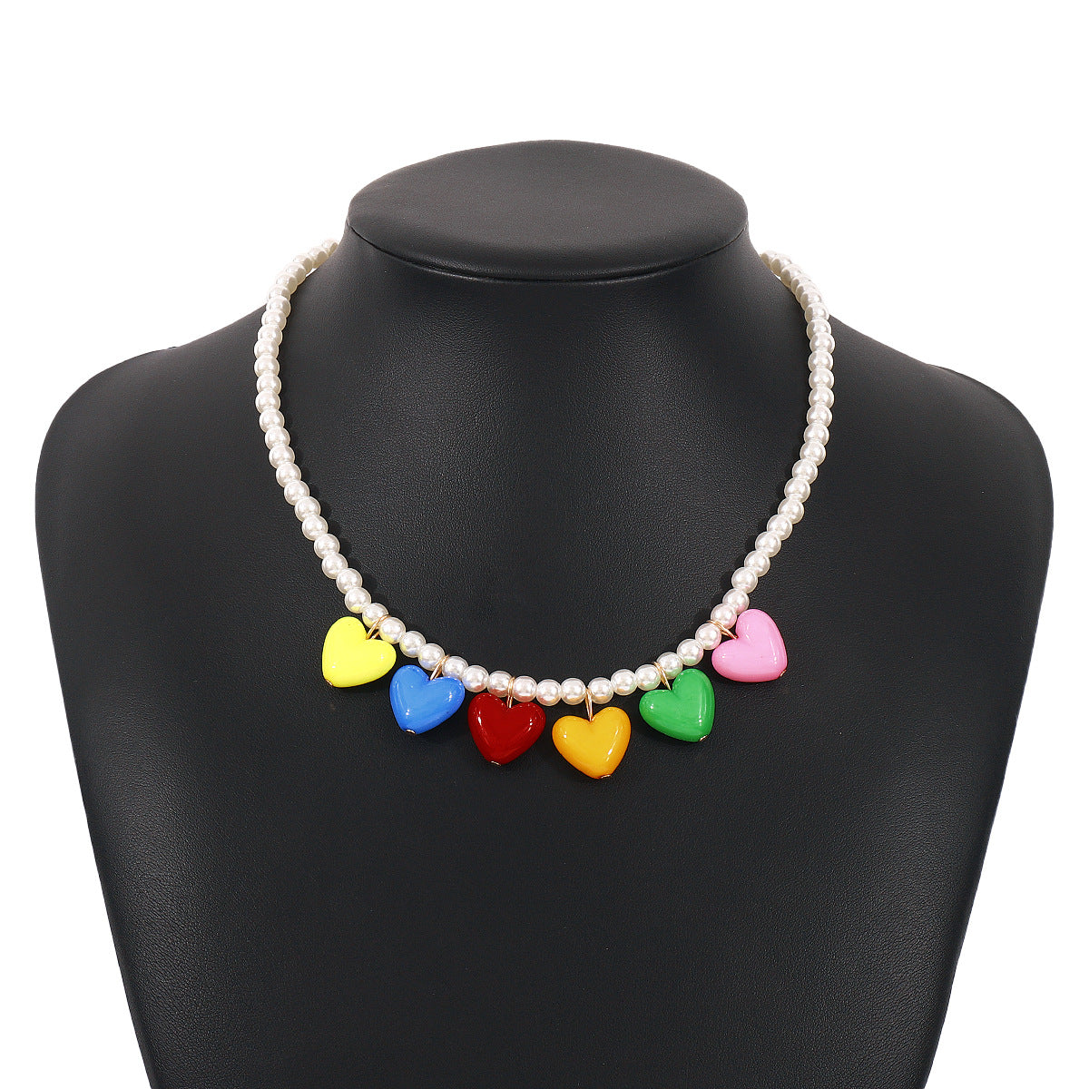 Wholesale  Rainbow Love Pendant Pearl Beaded Necklace