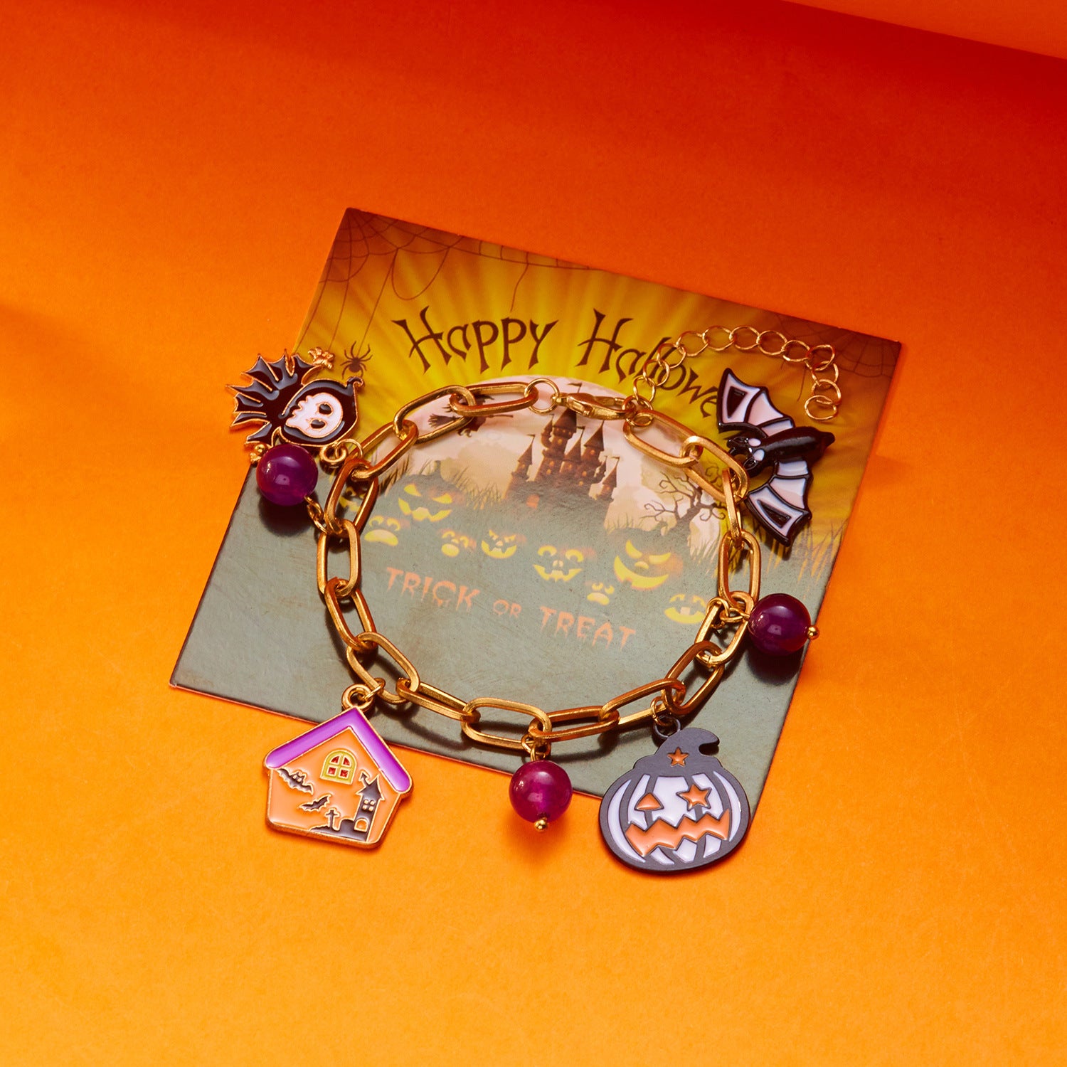 Wholesale Halloween Pumpkin House Bat Ghost Pendant Bracelet
