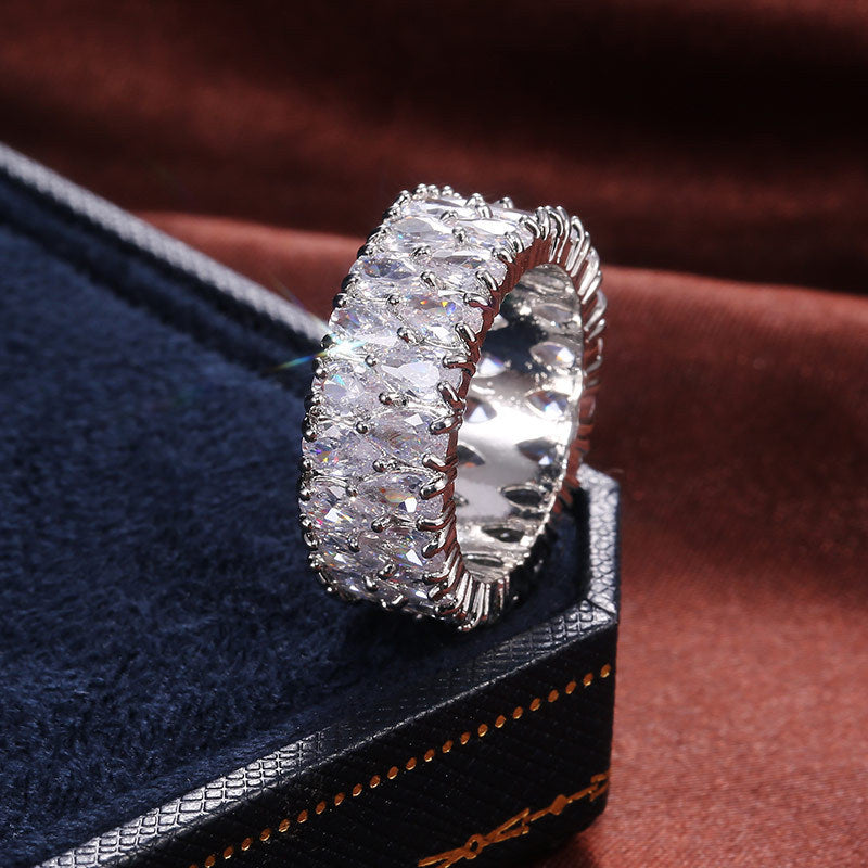 Wholesale Luxury Double-row Drop-shaped Zircon Ring