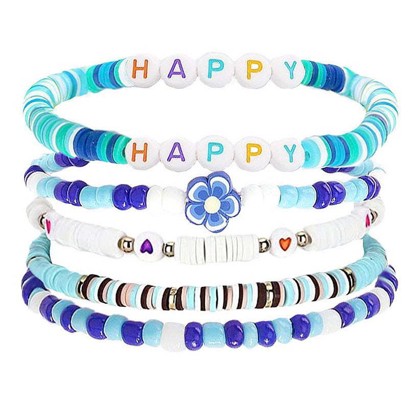 Wholesale Bohemian Retro Ethnic Style Colorful Polymer Clay Heart-shaped Pearl Bracelet ACC-BT-Chens004