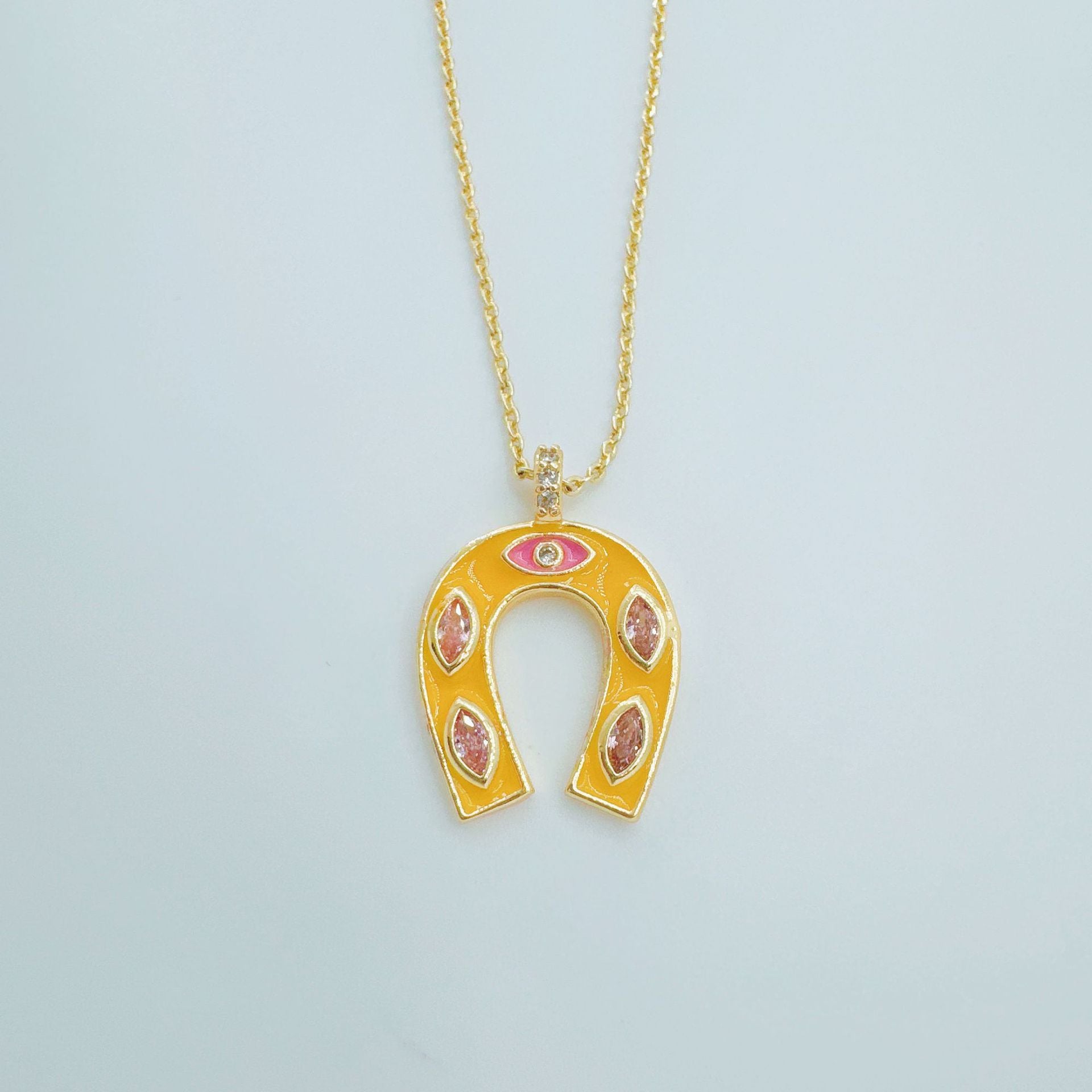 Wholesale Copper 18K Gold Plated U-Shaped Zircon Necklace Fashion Accessory