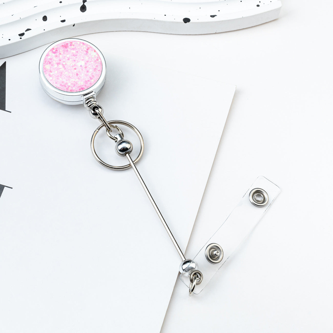 Wholesale DIY Beadable Glitter Sequin Badge Reels Easy-pull Buckle Retractable Plastic Easy-pull Badge Reel Buckle Retractable Buckle