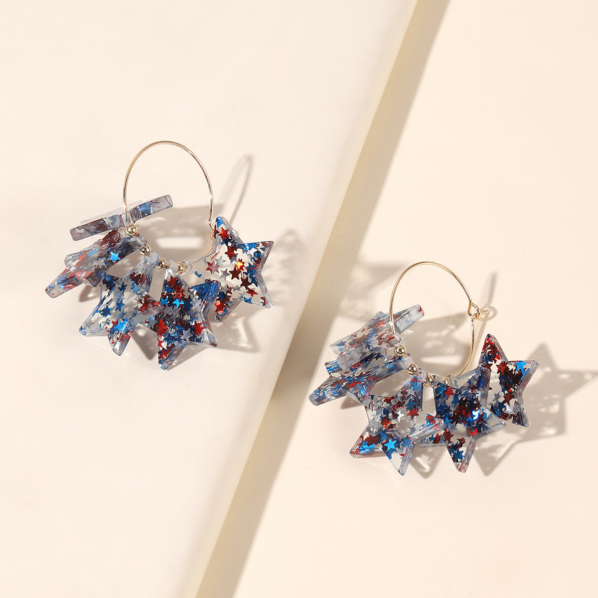 Wholesale  Acrylic Five-pointed Star US Independence Day  Earrings