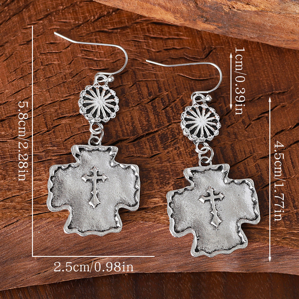 Wholesale Western  Exaggerated Retro Flower Double Cross Earrings