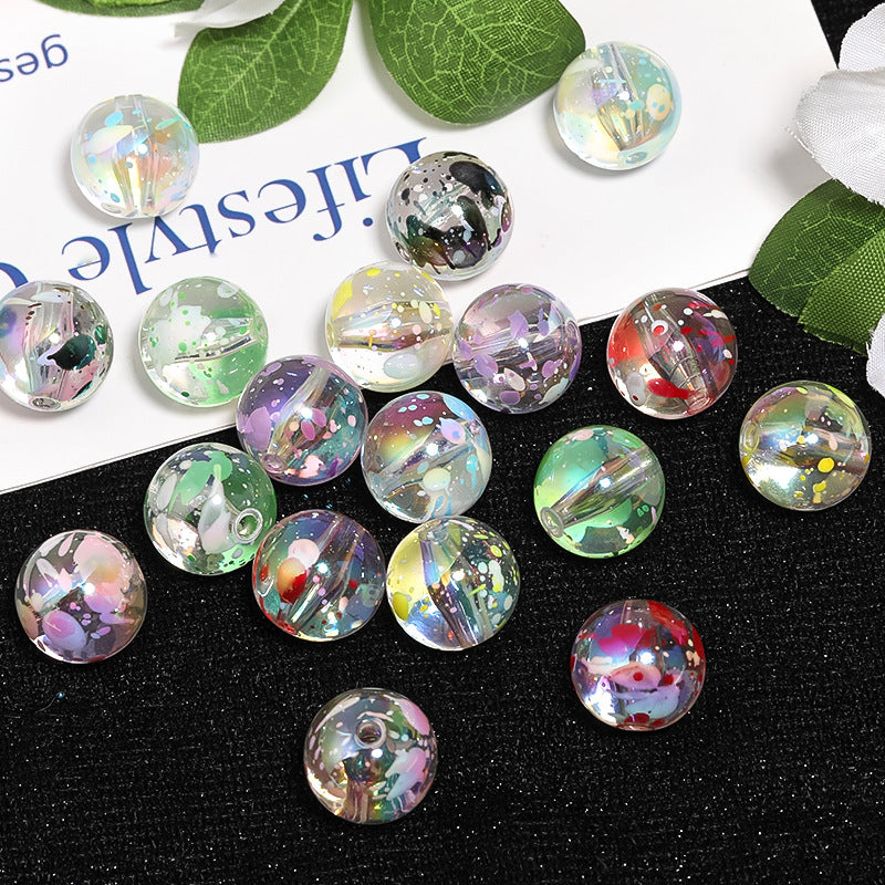 Wholesale 100pcs Colorful Ink-splashed Round Beads Acrylic DIY Beaded Accessories ACC-BDS-BLG083