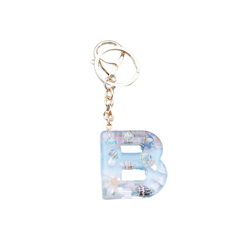 Wholesale Ocean tropical fish 26 English letters epoxy resin keychain