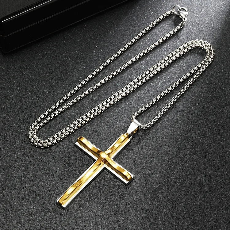 Wholesale  Two-color Cross Alloy Pendant Titanium Steel Necklace