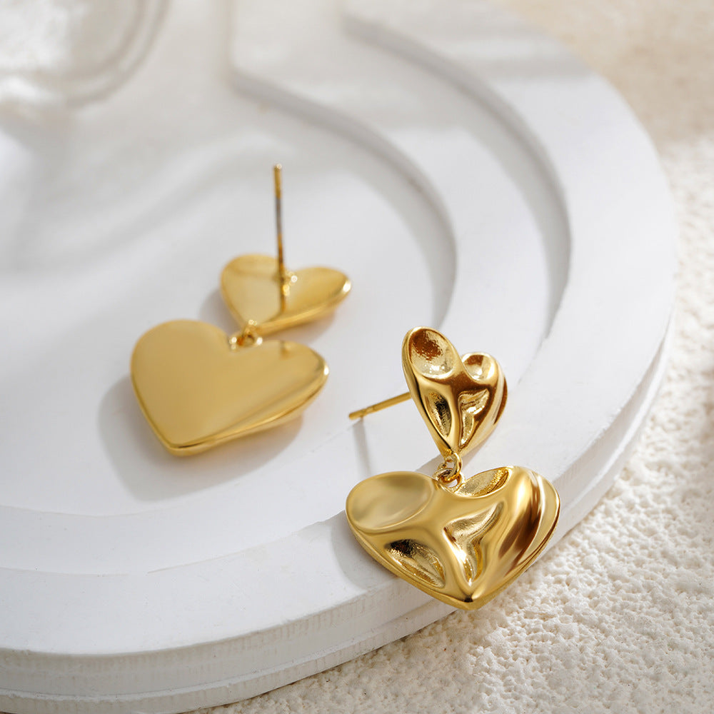 Wholesale  18K Gold Stainless Steel Bump Love Earrings Retro Heart-shaped Earrings