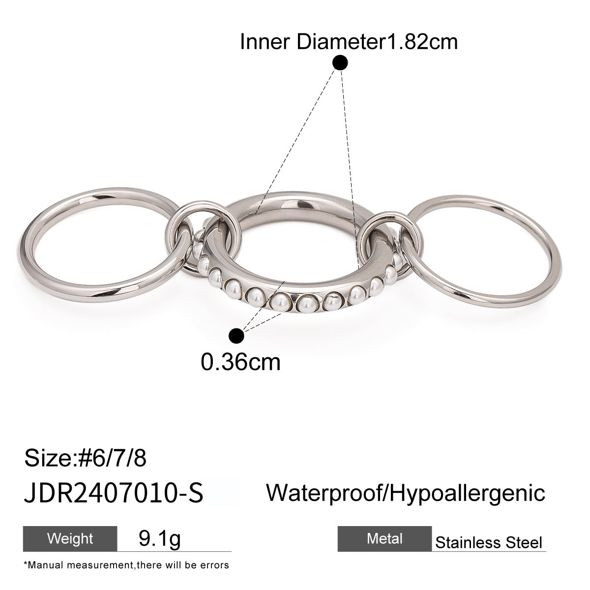 Wholesale Stainless Steel Stacked Pearl Ring