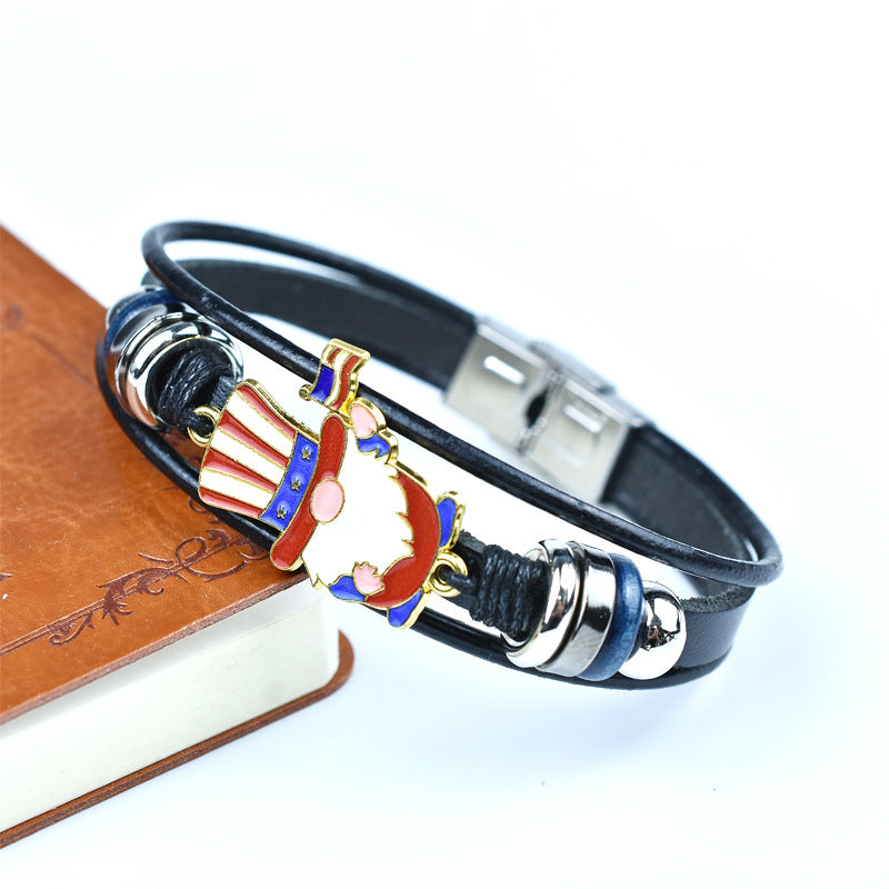Wholesale Alloy American Independence Day Genuine Leather Bracelet
