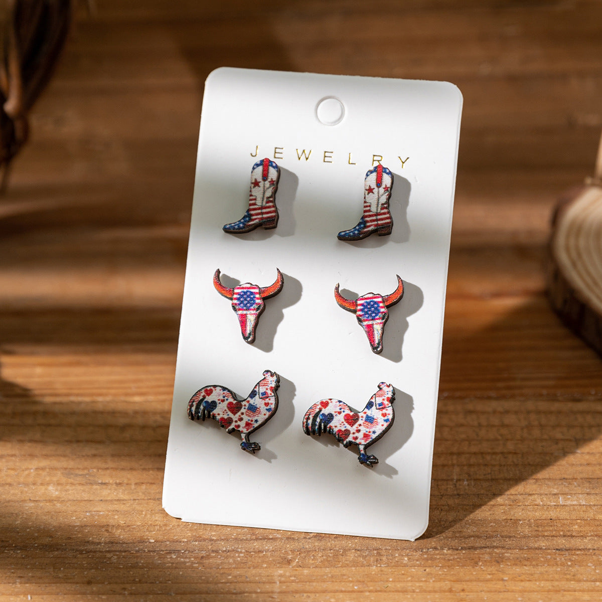 Wholesale Independence Day Painted Wooden Earrings