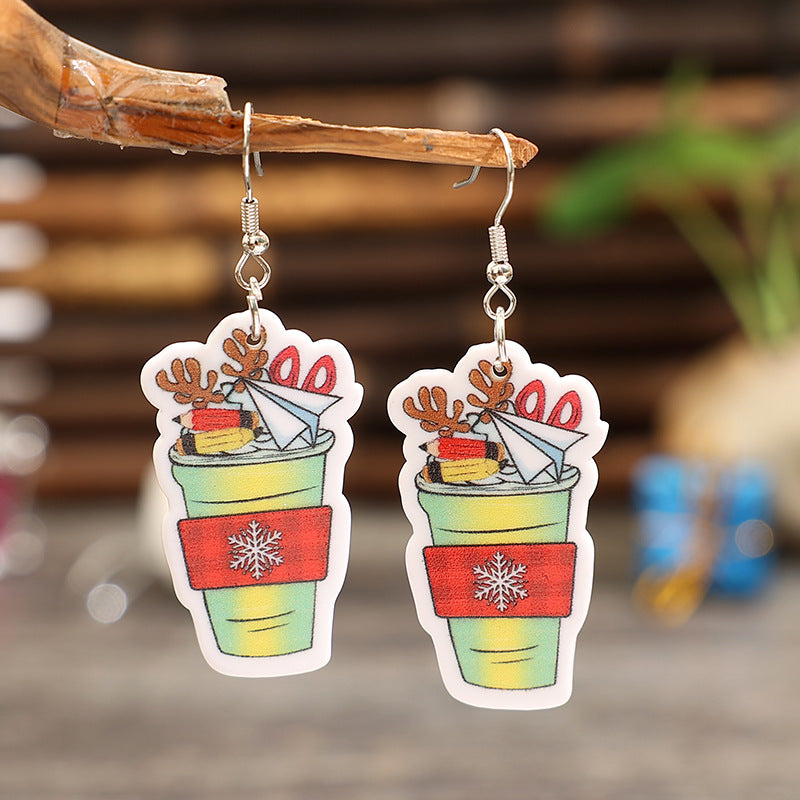 Wholesale retro creative cartoon wine glass acrylic earrings