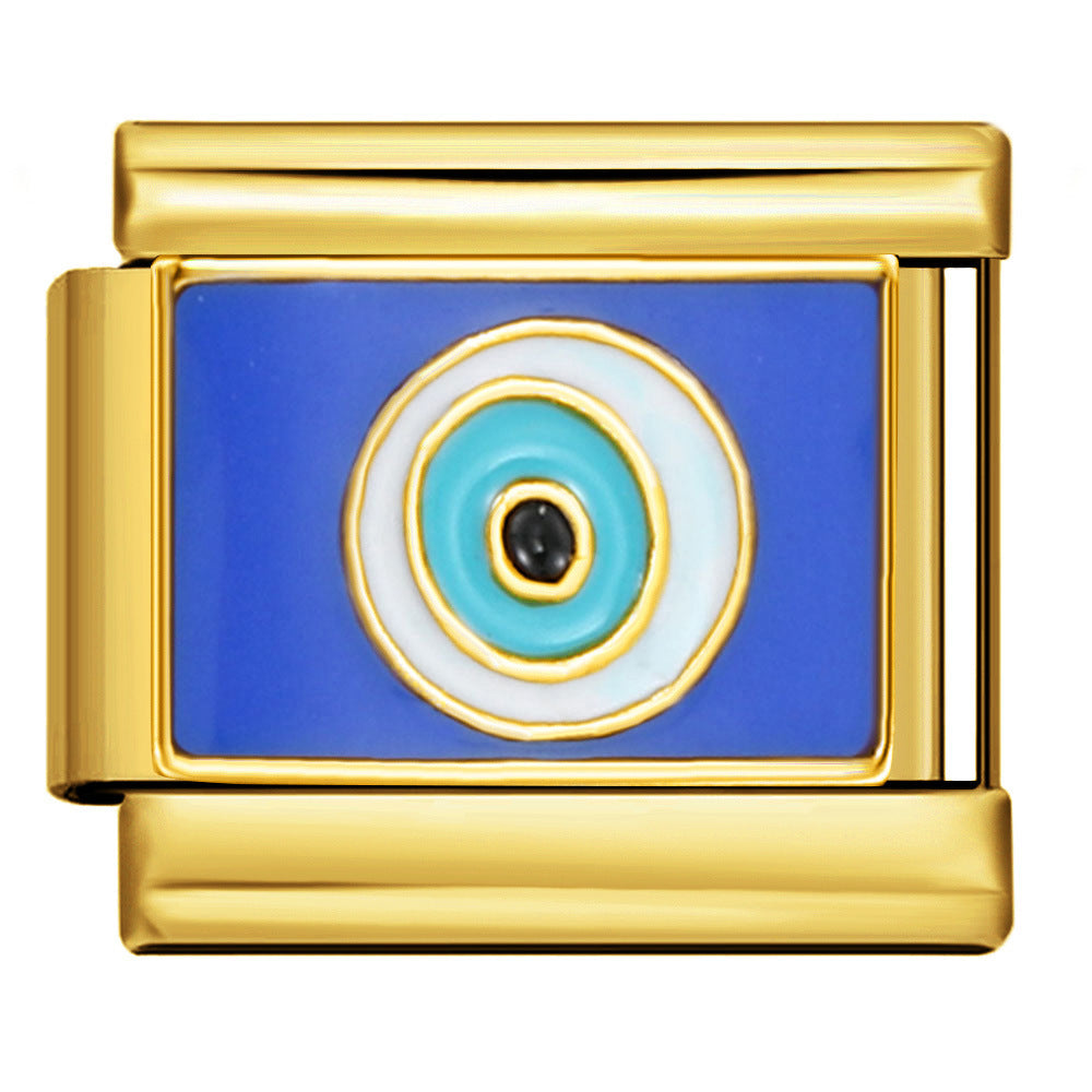 Wholesale 5pcs Italian Charm Bracelet 9mm DIY Splicing Gold-Based Star-Moon Blue Stainless Steel Composable Bracelet