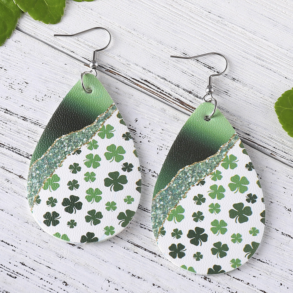 Wholesale St. Patrick's Day Gradient Four-leaf Clover Earrings