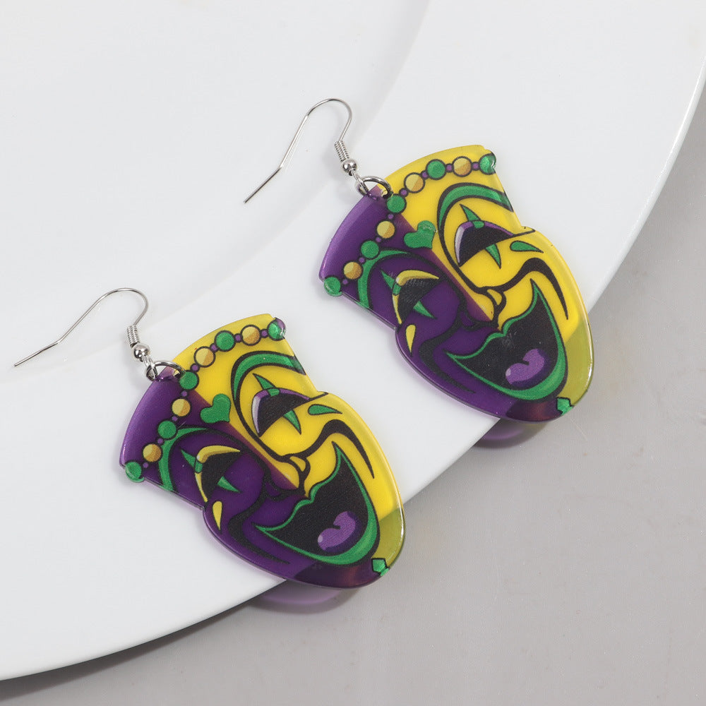 Wholesale carnival shiny exaggerated mask letters acrylic earrings