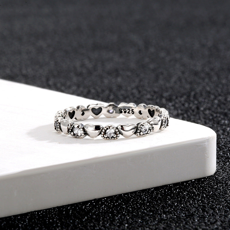 Wholesale S925 Sterling Silver Love Retro Zircon Ring