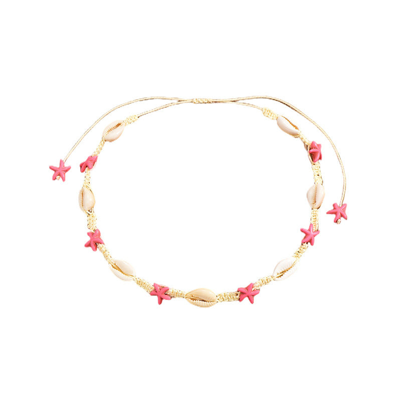 Wholesale Vacation Ocean Style Pink Shell Necklace Handwoven ACC-NE-XLH004