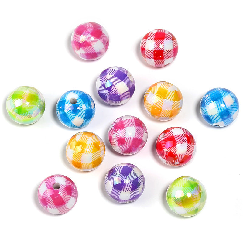 Wholesale 100pcs Colorful Houndstooth Acrylic Round Beads DIY Bead Accessories ACC-BDS-BLG080