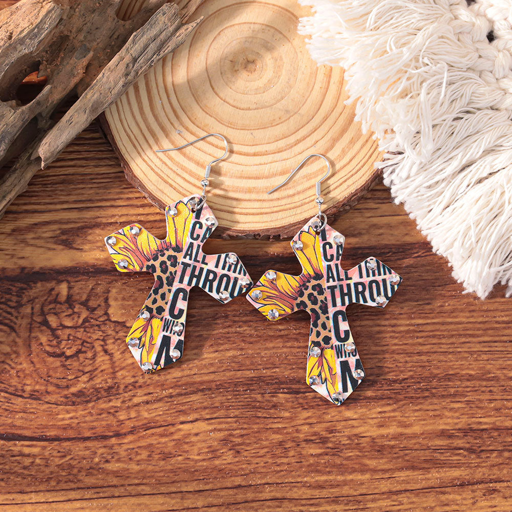 Wholesale Western style colorful rhinestone cross earrings