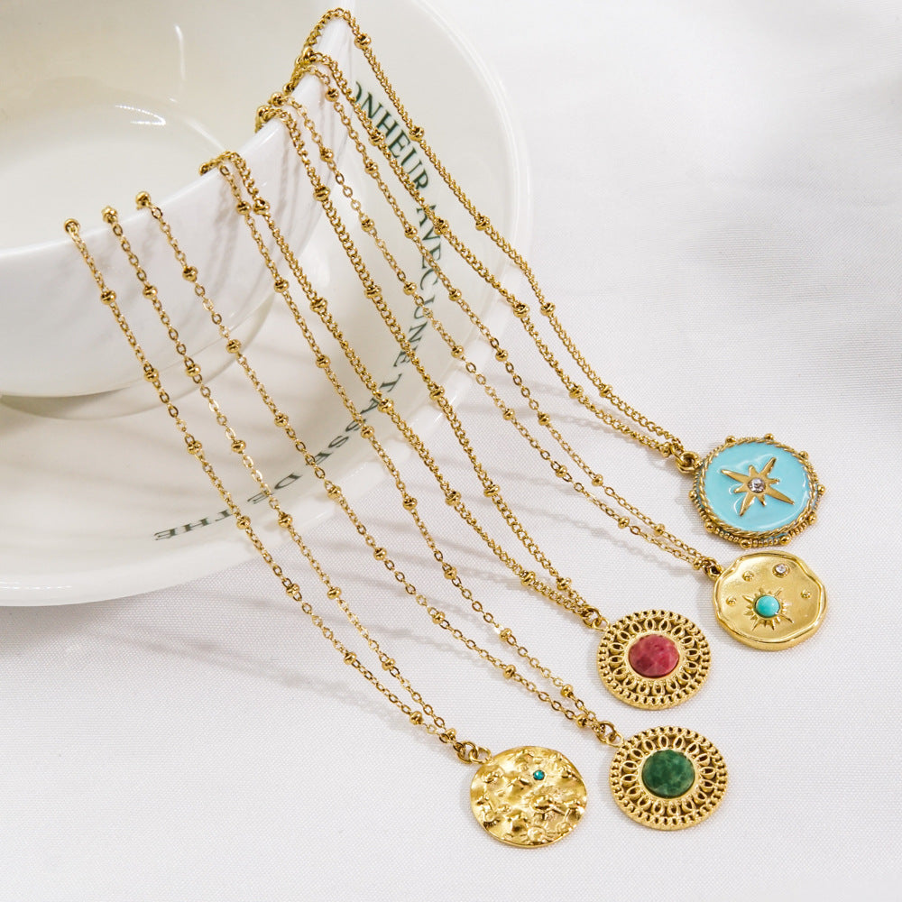 Wholesale  Stainless steel Colorful Facet Natural Stone Light Luxury Women's Necklace