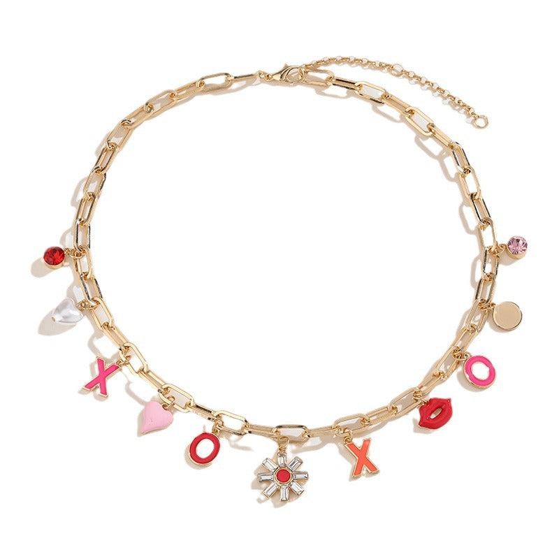 Wholesale Pink Flower Heart Necklace ACC-NE-KJ004