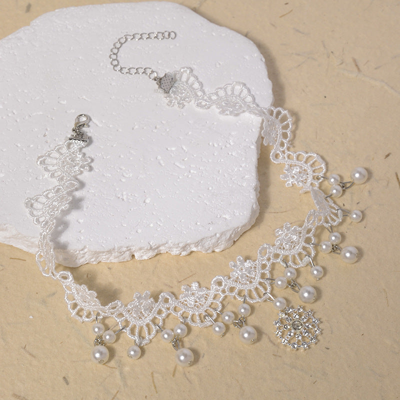 Wholesale  White Lace Gem Pendant Necklace