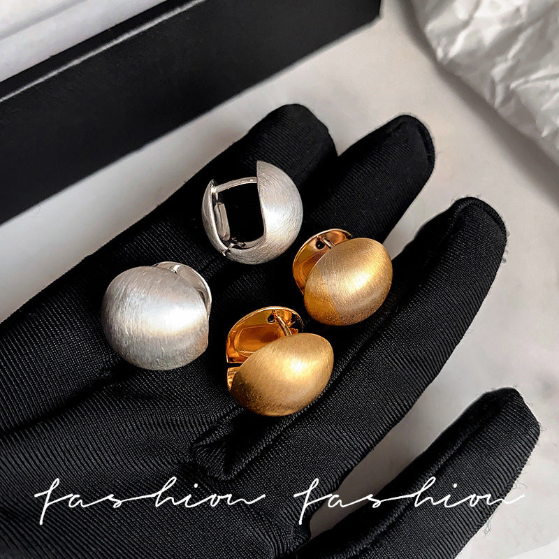 Wholesale  Metal Silver brushed Ball Ear Buckle  Light Luxury Earrings