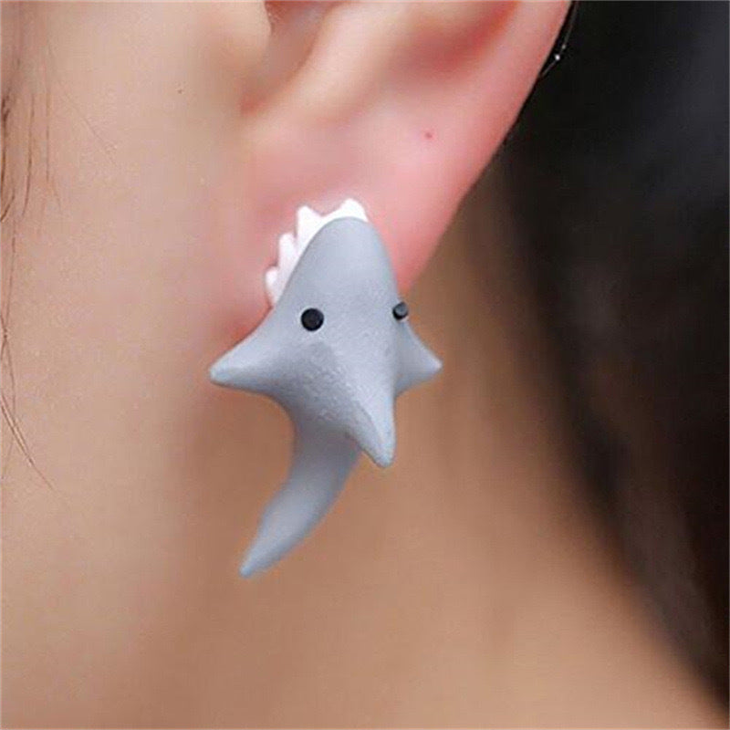 Wholesale Cute Cartoon Dinosaur Shark Painted Ear Studs Earrings
