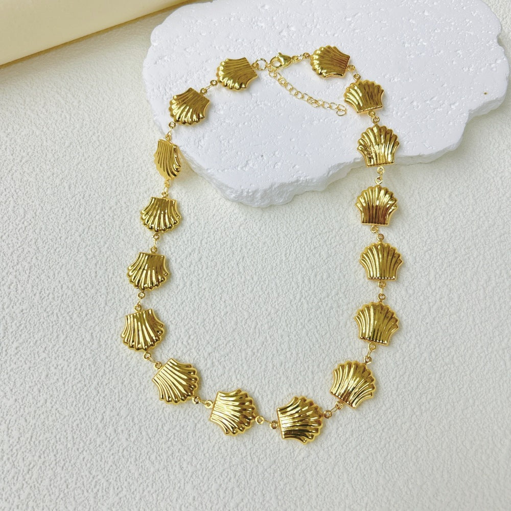 Wholesale  marine series stainless steel three-dimensional hollow shell necklace