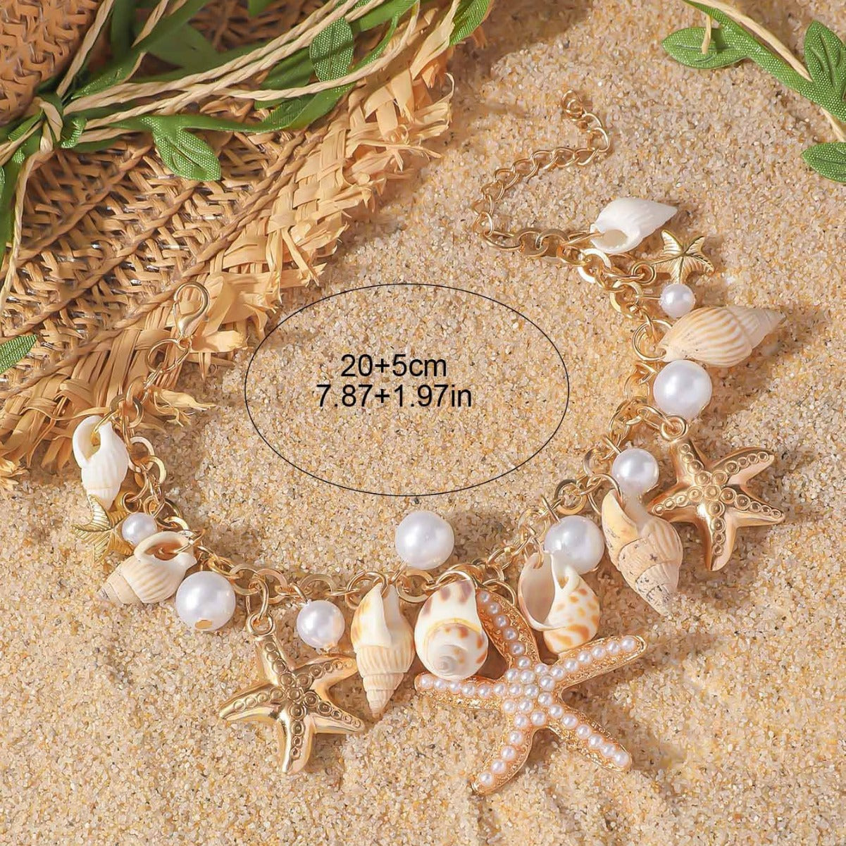 Wholesale Conch Starfish Bohemian Shell Pearl Anklet