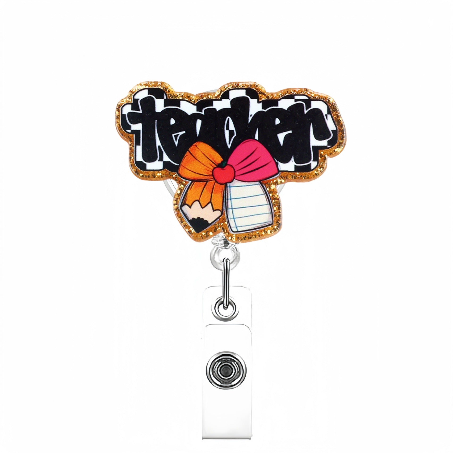 Wholesale Stylish Glitter Retractable Badge Reel - Plastic Telescopic ID Card Holder for School,  Party Favor