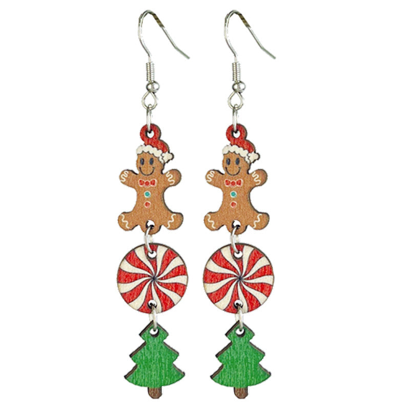 Wholesale 2 Pairs/pack Christmas Wood Christmas Tree Snowman Earrings ACC-ES-HY185