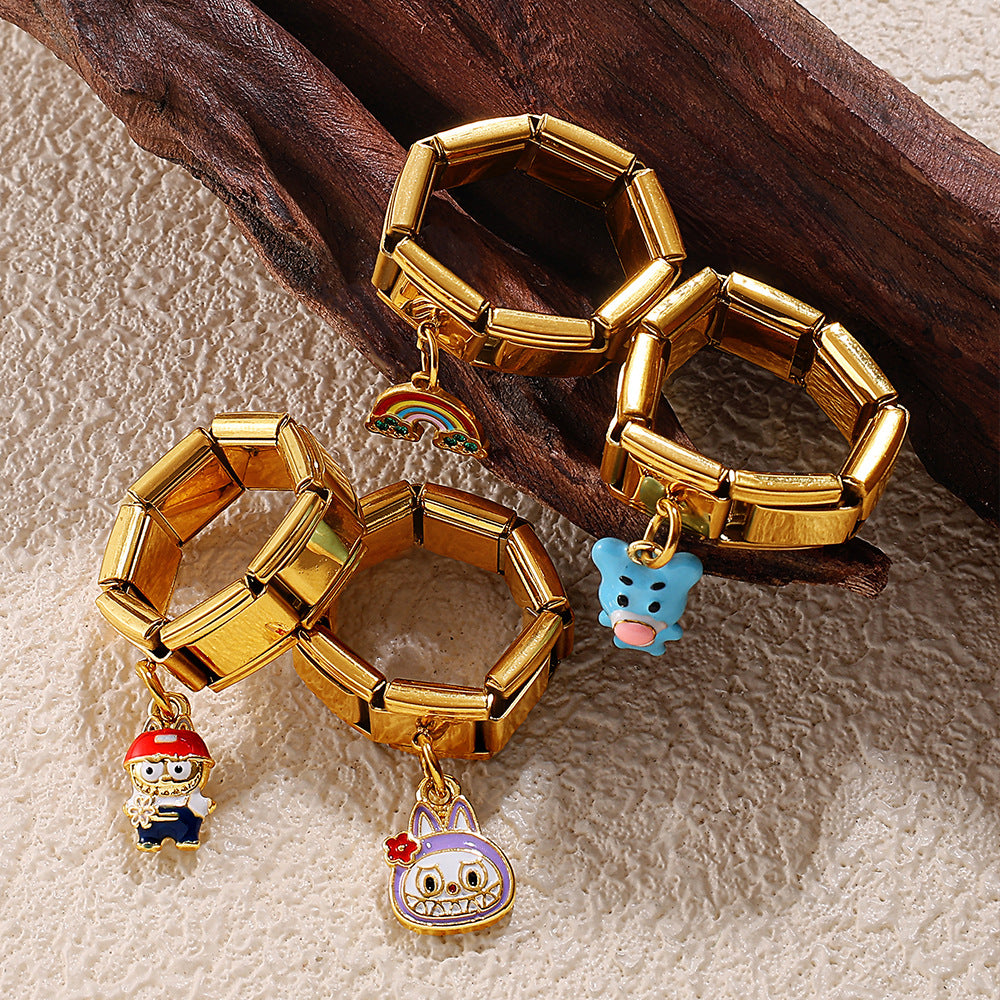 Wholesale Stainless Steel 18K Gold-Plated Pendant Ring Oil Dripping Accessible Luxury Hot-Selling Popular Pendant Ring Jewelry