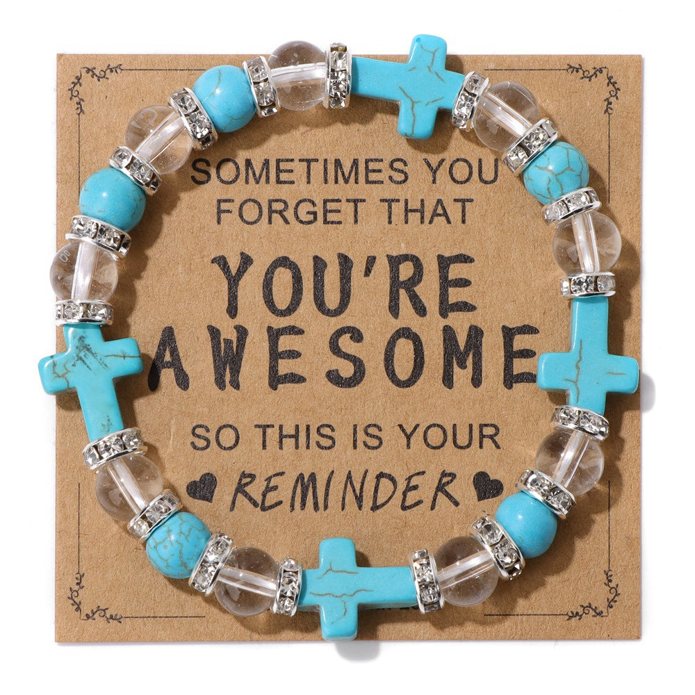 Wholesale Turquoise Cross Diamond Natural Stone Crystal Bracelets ACC-BT-GEB009
