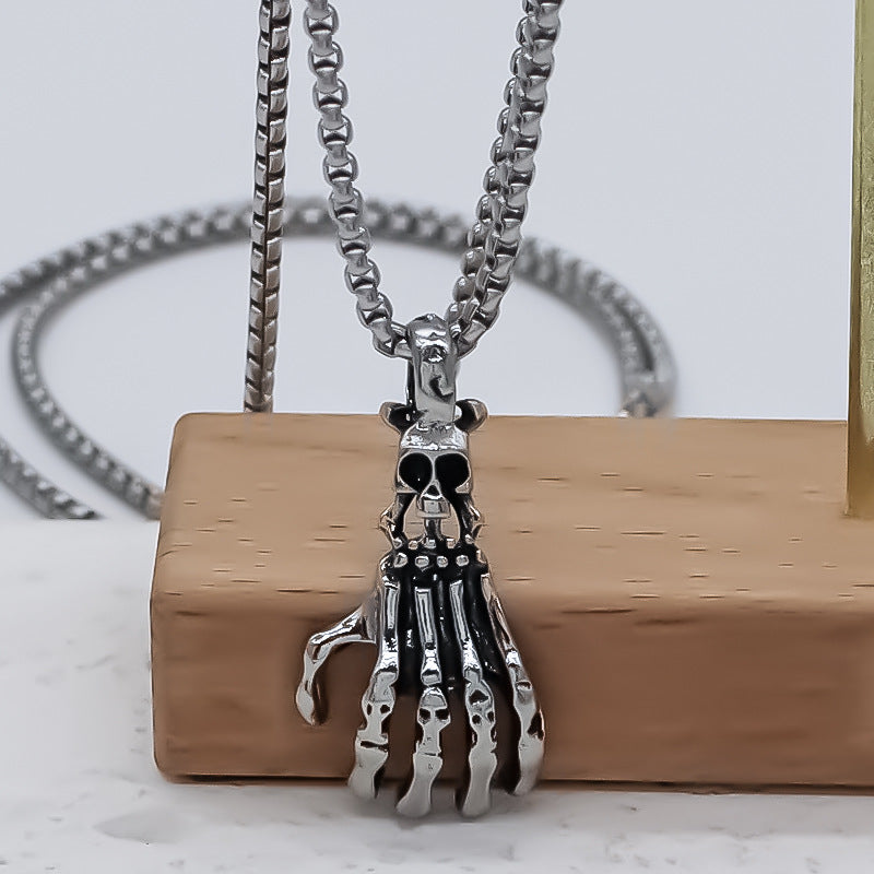 Wholesale Alloy retro skull hand bone pendant necklace