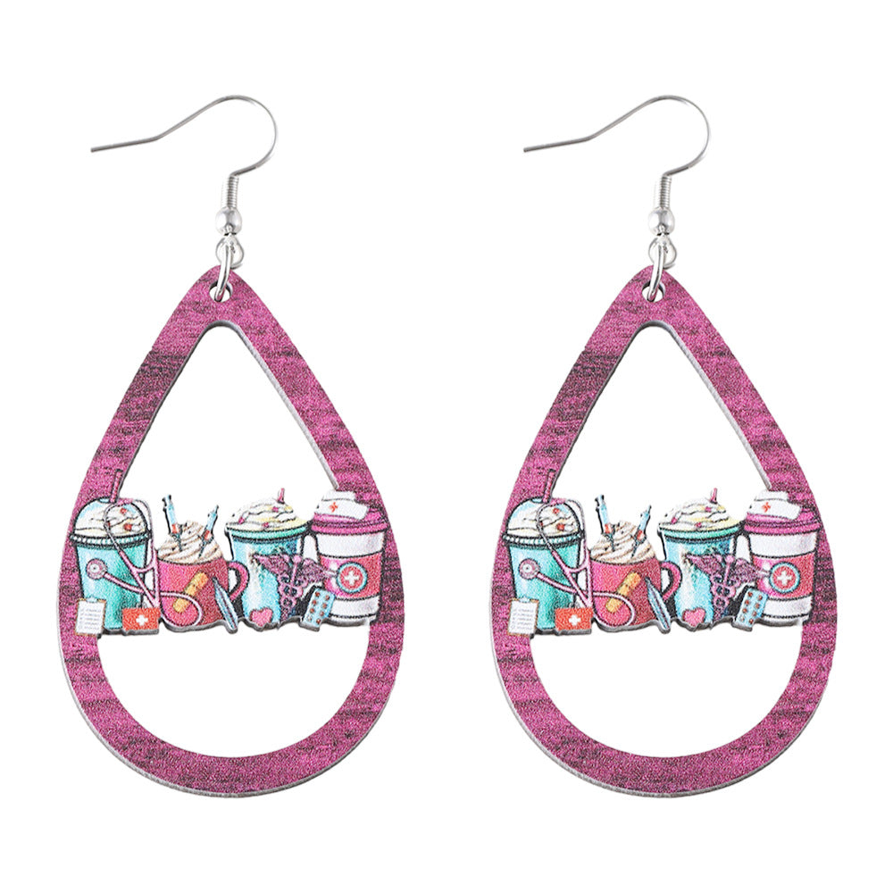 Wholesale Nurses'  Day Western-Style Leopard Print Earrings — Double-Sided Wooden Jewelry