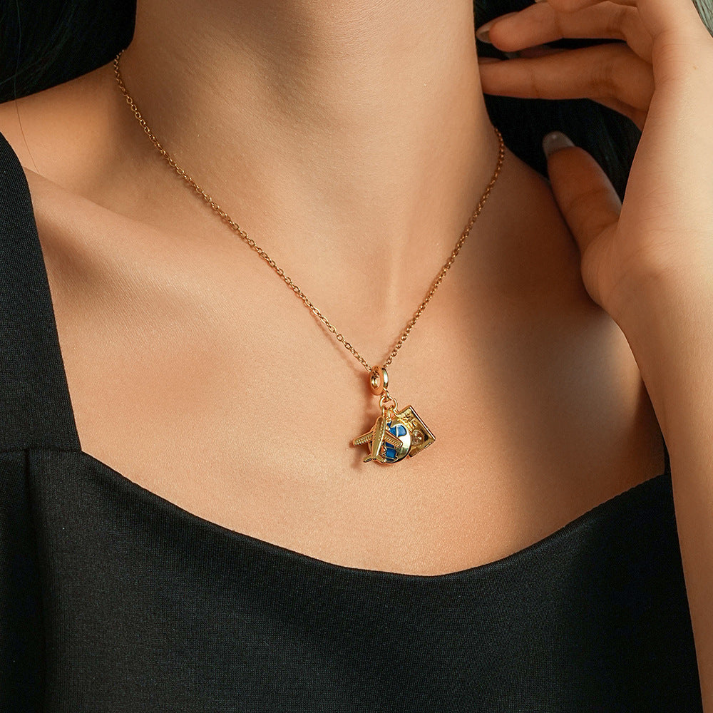 Wholesale Titanium Steel  Travel Earth Plane Star Love Book Combination Pendant Necklace