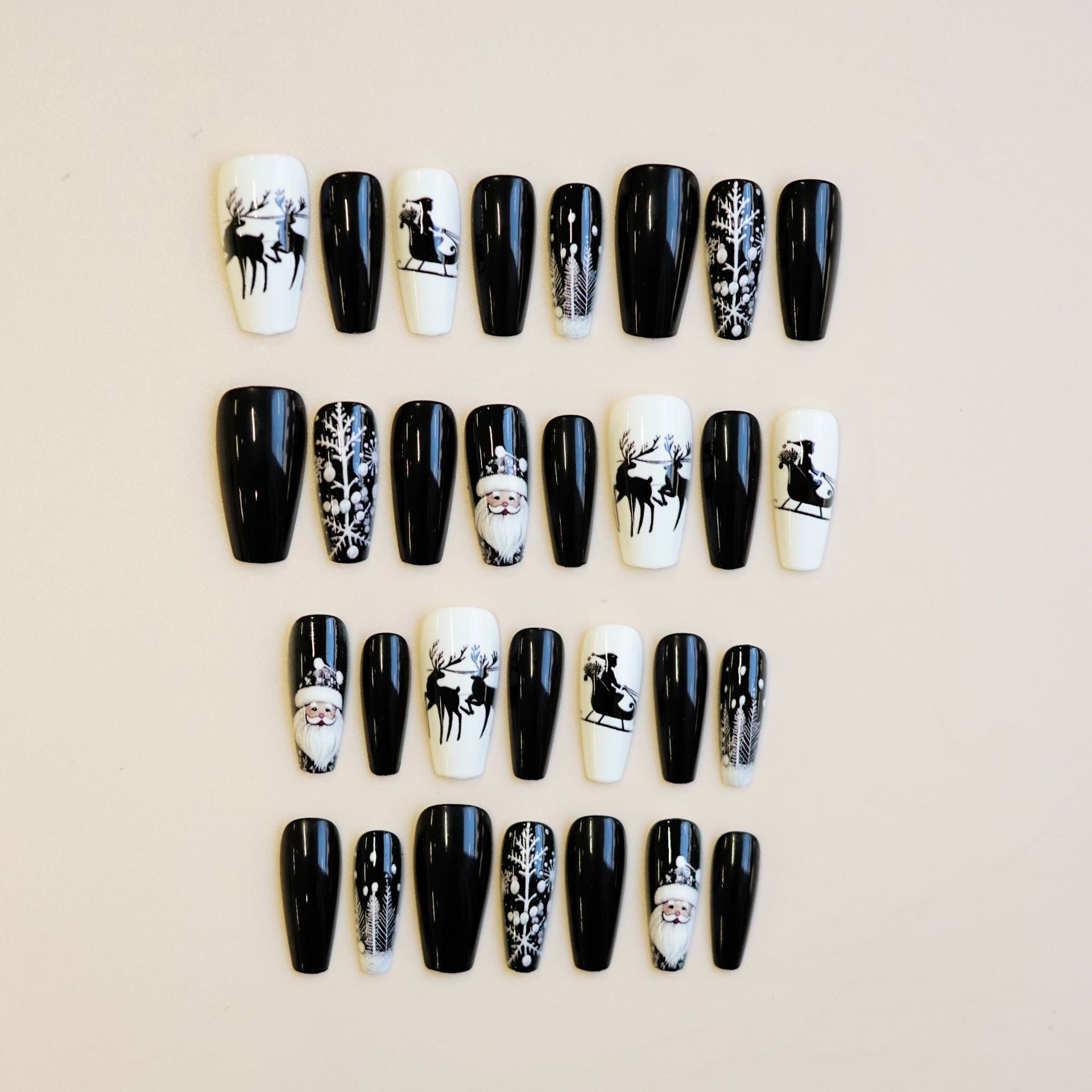 Wholesale 24 Pieces/ box Black and White Christmas Nails Kits Nail Stickers