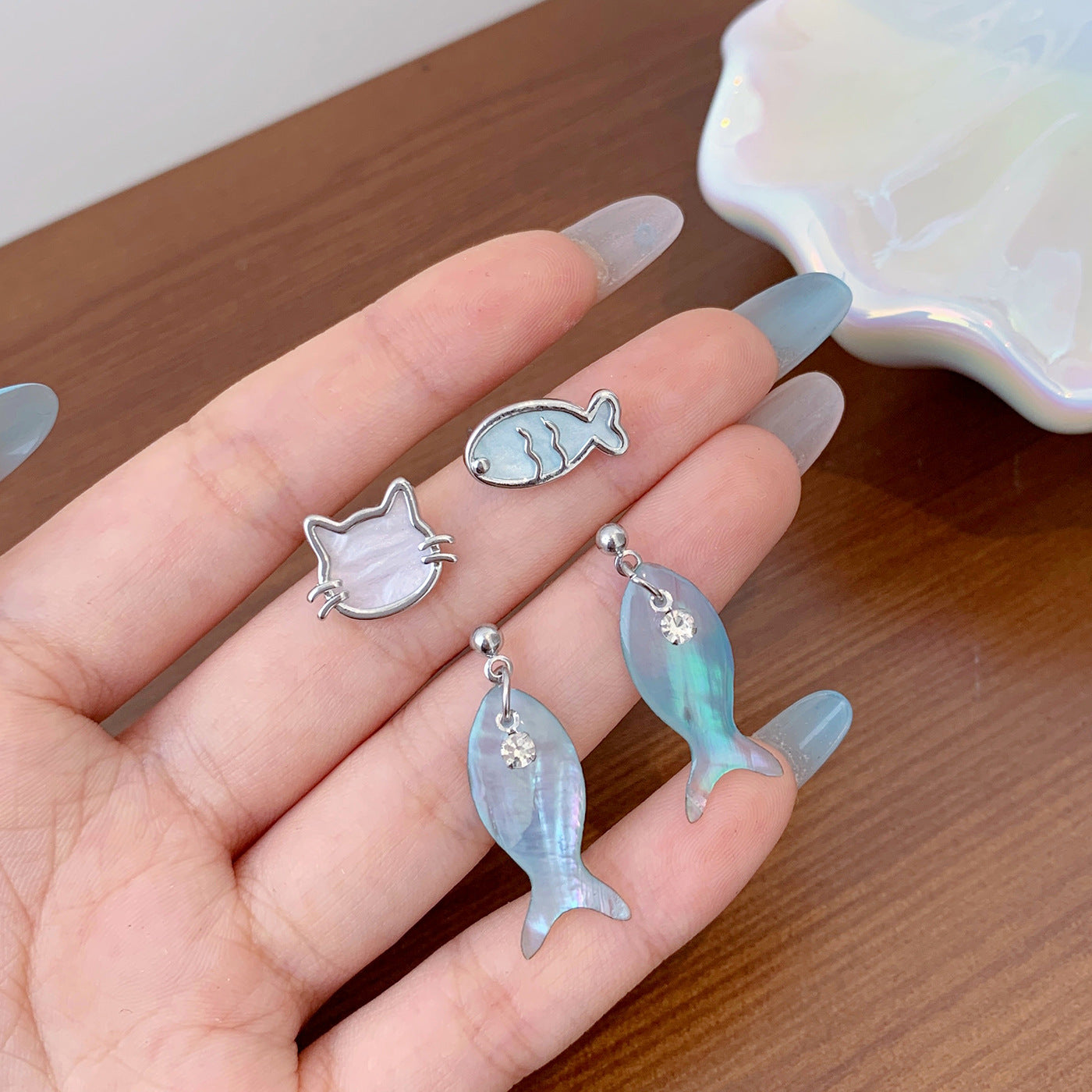 Wholesale Cat Fish Earrings Silver Needle Ocean Fresh Simple Cartoon Cute Earrings