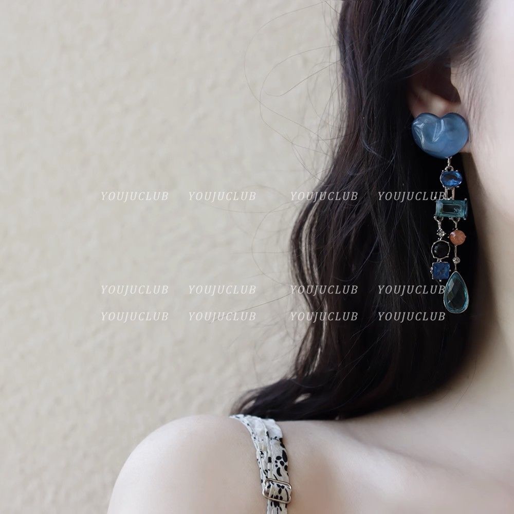 Wholesale Blue Crystal Vintage Colored Tassel Earrings