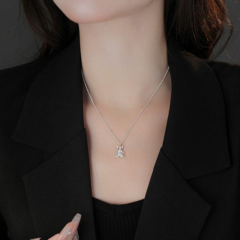 Wholesale S925 sterling silver cute bear necklace light luxury clavicle