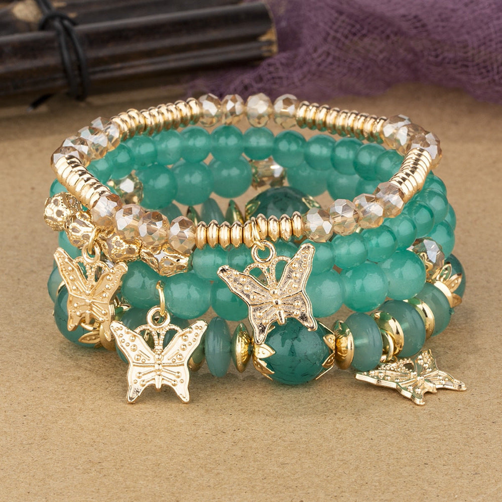 Wholesale Bohemian Multi-layer Crystal Beads Butterfly Pendant Colorful Bracelet ACC-BT-Lijie009