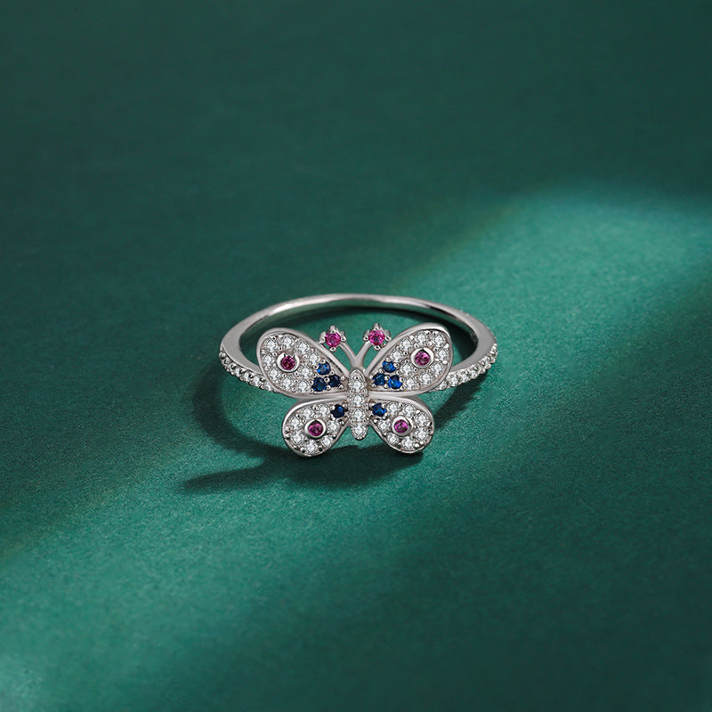 Wholesale Butterfly light luxury  silver  full diamond zircon ring