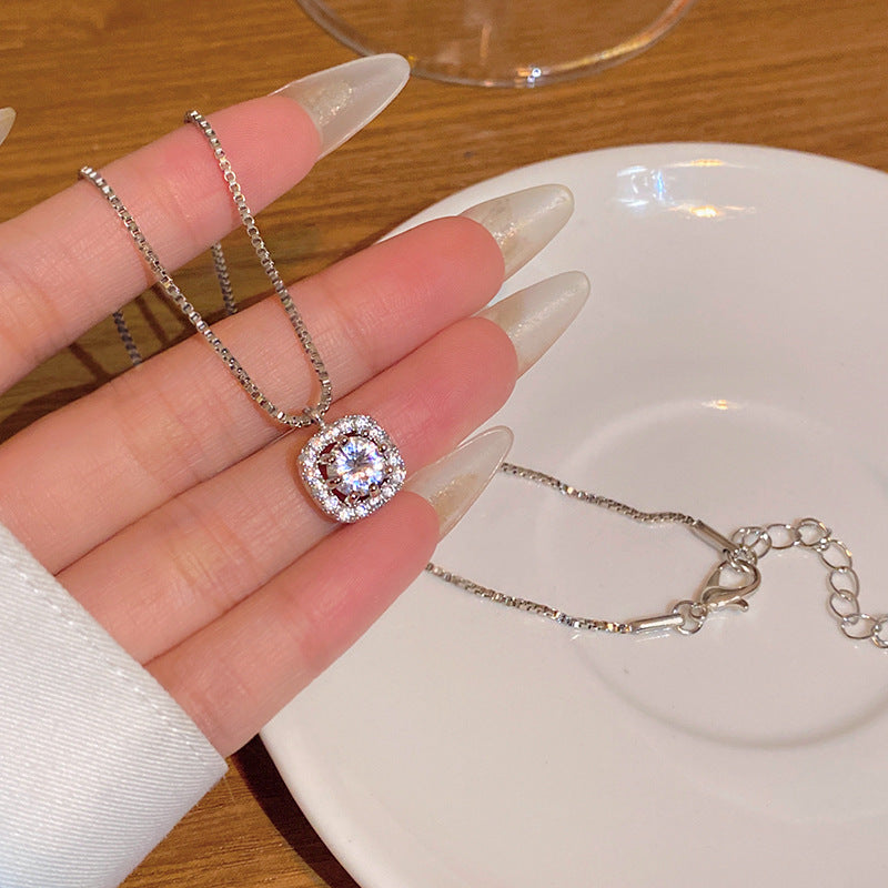 Wholesale Super sparkly zircon titanium steel necklace for women,  versatile and elegant silver.