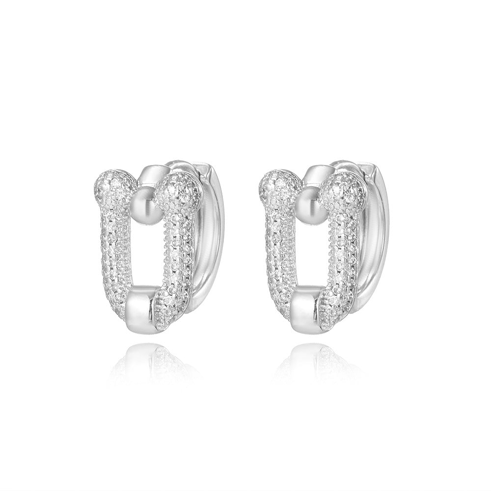 Wholesale  Light Luxury Full Diamond U-Shaped Horseshoe Buckle Earrings