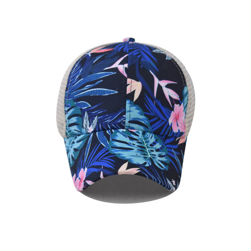 Wholesale Chic Women S Baseball Cap With Ponytail Opening Narcissus Floral Print Adjustable Sun Protection Summer Hat