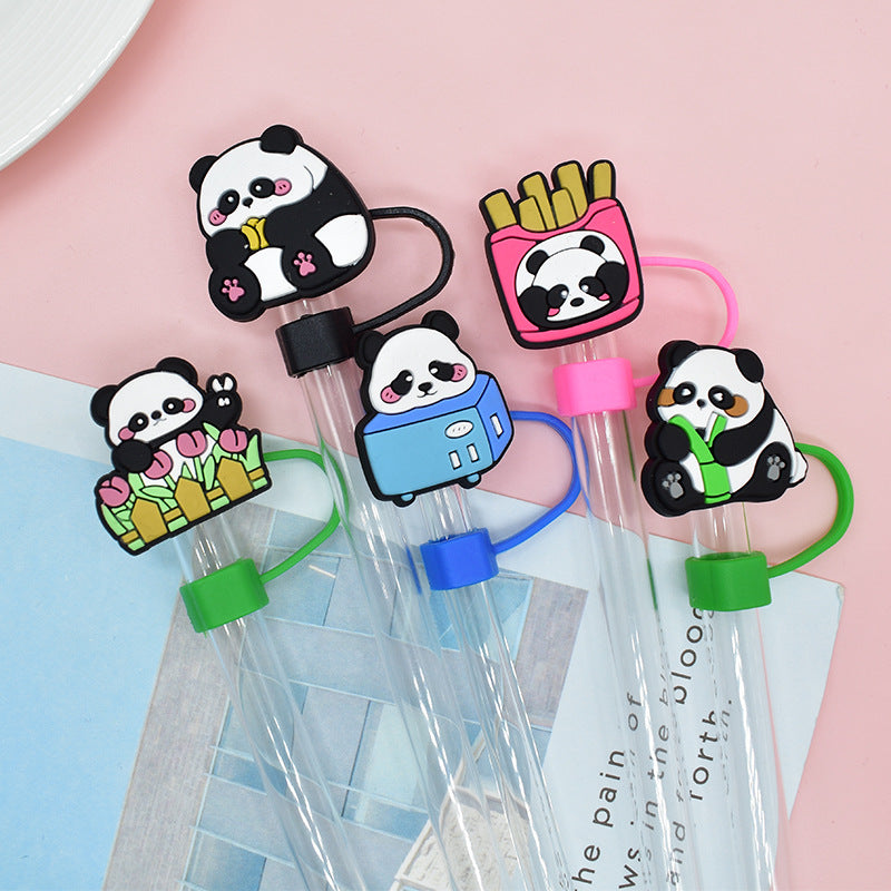 Wholesale Random 100pcs Cute Cartoon Panda Straw Cover 10MM Straw Tube Cap
